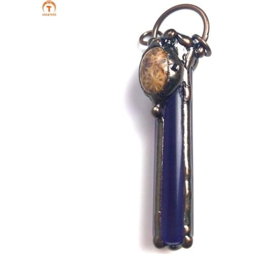 Natural Amethyst Column Pendant Inset Cherry Blossom Agate Deep Purple Amethyst For Necklace Birthstone Birthday Present Jewelry