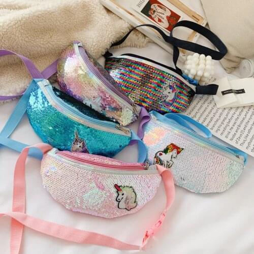 Sequins Kids Waist Bag PU Leather Unicorn Mermaid Bags Multifunction Girl Fanny Pack Banana Waist Packs New Children Chest Bag