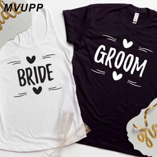 Plus Size White Husband Wife Clothes Women and Me Family Matching Clothing Ulzzang Friends BRIDE GROOM Couple T Shirt for Lovers