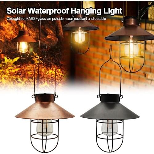 Retro Warm White Bulb Solar Lantern Wrought Iron Waterproof Hanging Light Vintage Solar Lamp Garden Yard Patio Decoration