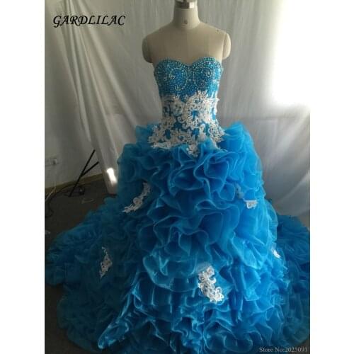 Luxurious Blue Quinceanera Dresses 2019 Sweetheart Ball Gown with Crystal beads Vestidos De 16 Anos Cheap Quinceanera Gowns