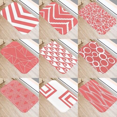 Pink Geometric Pattern Kitchen Entrance Door Mat 40*60cm Coral Velvet Carpet Doormat Indoor Floor Mats Anti-Slip Rug 48069
