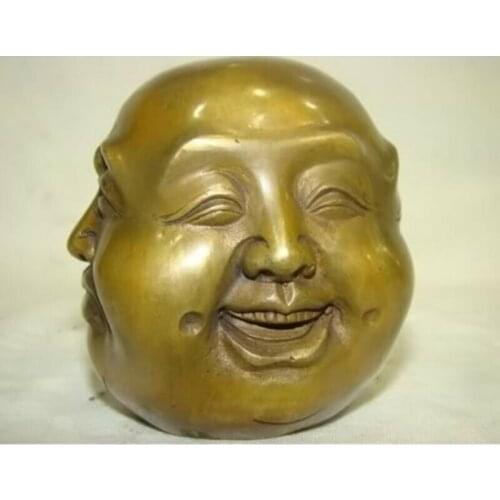 Lucky Tibetan Brass Four Face Seal Buddha Head Statue