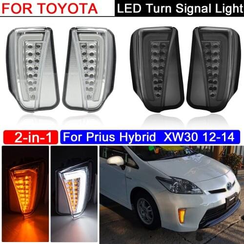 2-IN-1 LED Corner Lamp Function Is LED Turn Signal Light With LED DRL Daytime Lights For Toyota Prius Hybrid XW30 2012-2014