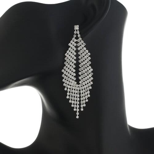 High quality tassel imported luxury crystal Long Gold Drop Earrings Fashion Jewelry For Women Wedding party Jewelry Gift E761