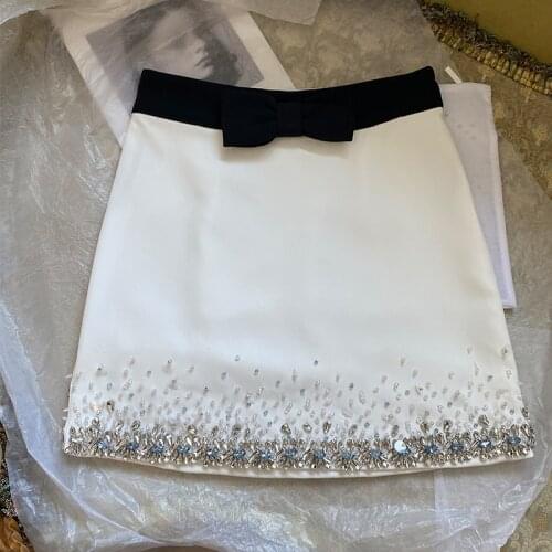 2021SS Summer Luxury Women Bow Diamonds Fashion A-Line Skirt 2 Color For Ladies