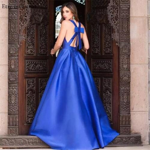 Robe De Soiree Deep V nck Satin Evening Dresses A-line Sexy Backless Simple Party Gown Celebrity Dresses LE40808