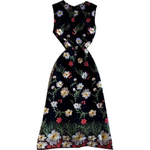 2021 Summer Vestidos Female Wavy Edge V-neck Sleeveless Slim Dress Women Embroidered Midi Dress Casual WIGADFHK