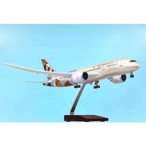 1/130 43CM aviation Boeing B787 Dreamliner Aircraft ETIHAD Airlines Model Light Plane Airliner Display W Standable Airplane