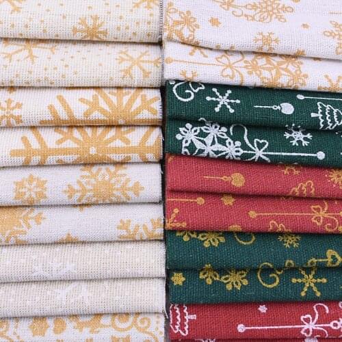 10pcs Christmas Series Cotton Linen Cloth 20*20cm Christmas Snowflake Pattern Fabric Patchwork For DIY Sewing Quilting Materials