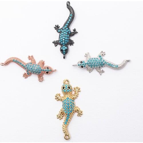 13.9x31.8mm Micro Pave Blue Crystal Fashion Personality Lizard Jewelry Connector DIY Handicrafts Ladies Earrings Bracelet