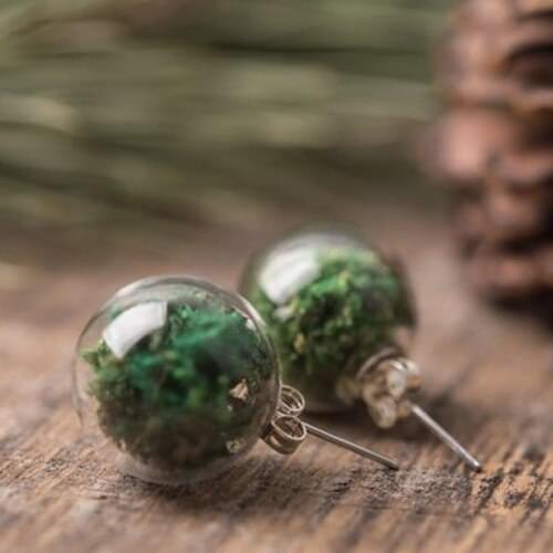2 pair 16MM Glass Bubble Moss earrings Wish Earrings Glass dome earrings