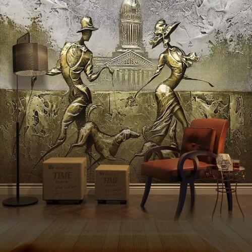 European Style 3D Stereo Golden Lovers Dog Mural Wallpaper Living Room TV Sofa Background Wall Painting Papel De Parede 3D Decor