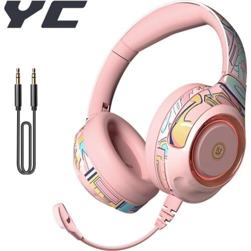YC Wireless Bluetooth Headphone With Mic Stereo Earphone Wired Gaming Headset Gifts For Overear Laptop Tablet Phone PC Gamer
