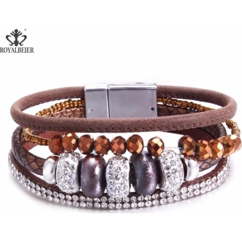 Rhinestone Bracelets for Women Multi-layer Winding Wrap Leather Crystal Bracelet Hand Jewelry Female Accessories Dropshipping