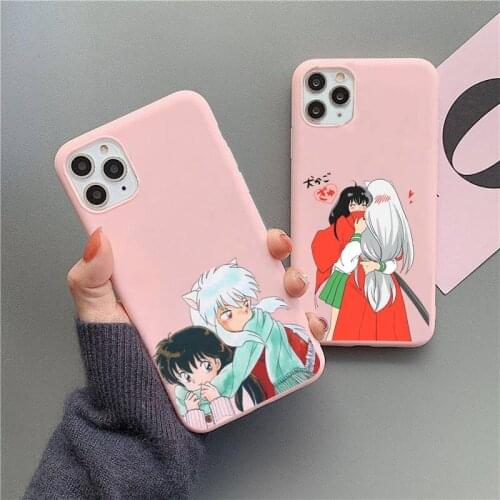 Hot Anime Japan Cartoon Inuyasha Phone Case For iphone 12 11 Pro Max Mini XS 8 7 6 6S Plus X SE 2020 XR Matte Candy Pink cover