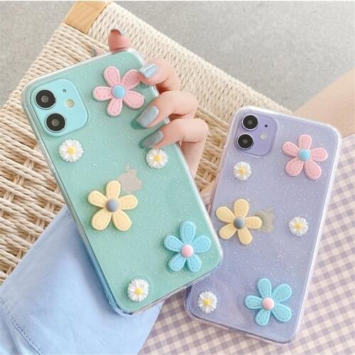 Gimfun Cute Flower Glitter Phone Case for Samsung Galaxy S8 S9 Plus S10 S20 Ultra Note 10 A20 A50 A70 A51 Soft Tpu Clear Cover