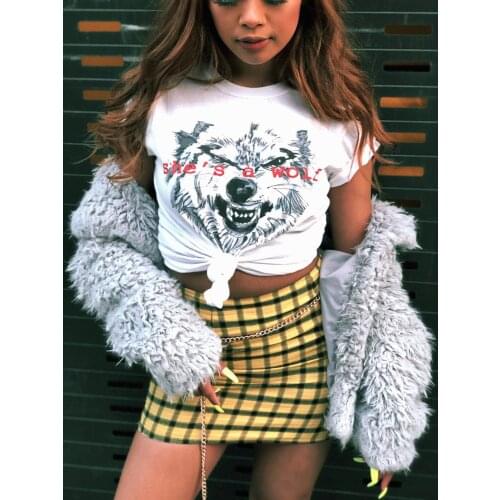 Colored she is a wolf t-shirt funny women 100% Cotton grunge tumblr graphic aesthetic Fashion Feminist casual tee top tshirt