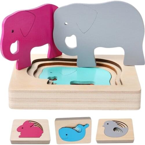 Kids Wooden Toys for Children Animal Carton 3D Puzzle Multilayer Jigsaw Puzzles Baby Toys Child Early Educational Aids