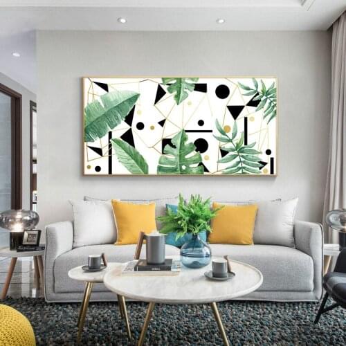 Geometric Plants Paintings On Canvas Print Poster Green Leaves Modern Wall Art Decorative Pictures for Living Room Home Decor