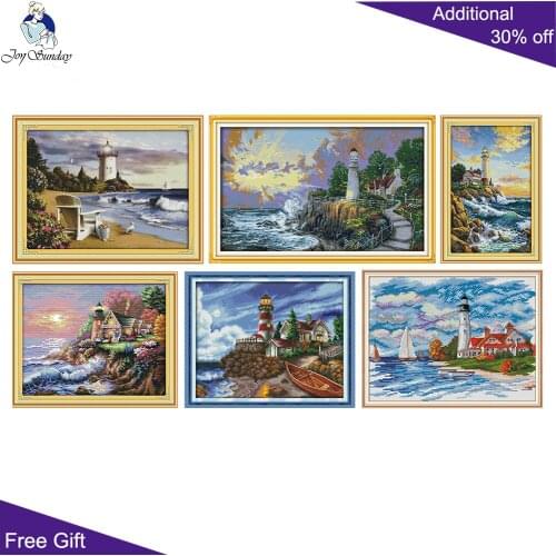 Joy Sunday Seaside Lighthouse Home Decoration F404 F650 F682(1) F683(2) F691(3) FA030 Counted Stamped Lighthouse Cross Stitch