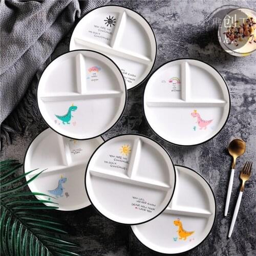 Ceramic sub-plate student plate cartoon plate childrens plate three-plate snack plate dogged plate Western plate Nordic plate