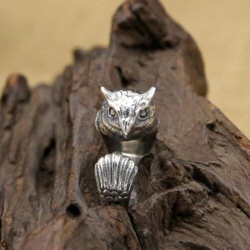 Wholesale Retro Owl Ring a bird of Minerva wood jewelry Adjustable Free Size gift idea-12pcs/lot