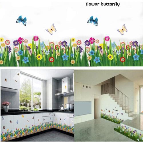 Garden Flower Grass Butterfly Wall Border Decal Flower Butterfly Grass Wall Sticker Vinyl Art Decal Mural Room Nursery Decor