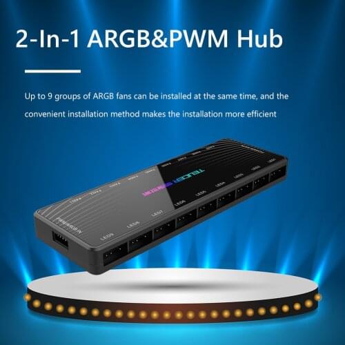 2021 New 5V 3 Pin ARGB Cooling Fan 4Pin PWM HUB 1 to 9 Multi Way Splitter for PC Case Controller Adapter Powered By SATA