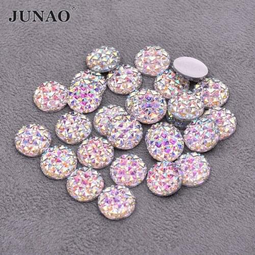JUNAO Wholesale Bulk 8 10 12 16 20 30 35 40mm Large Flat Back AB Rhinestones Applique Non Hotfix Round Resin stones and Crystal