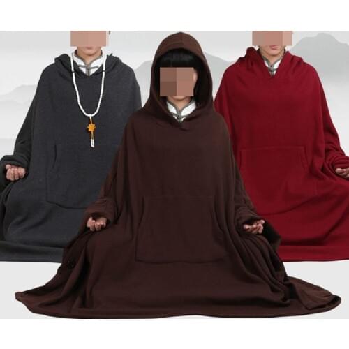 UNISEX Autumn&winter meditation cloak Buddhist shaolin monks suits zen lay uniforms clothing buddha cape coat gray/red/brown