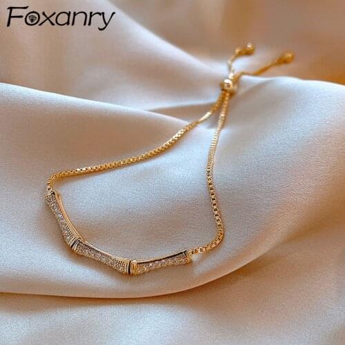 FOXANRY Adjustable 925 Sterling Silver Bracelets New Trendy Elegant Sparkling Bamboo Joint Zircon Bride Jewelry Birthday Gifts