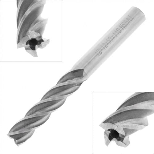 12mm 4 Flute HSS & Aluminum End Mill Cutter with Extra Long Straight Shank for CNC Mold Processing