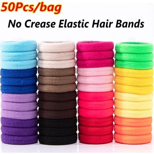 50Pcs/pack Elastic Hair Bands No-damage Hair Ropes for Women Girls Hair Ties Seamless Hair Bands Scrunchies Ponytail Holders
