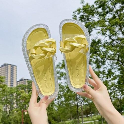 Big Chain Sandals Women Flat Shoes Fairy Style Crystal Platform Outside Slides Large Size Slippers Open Toe Beach Flip Flops