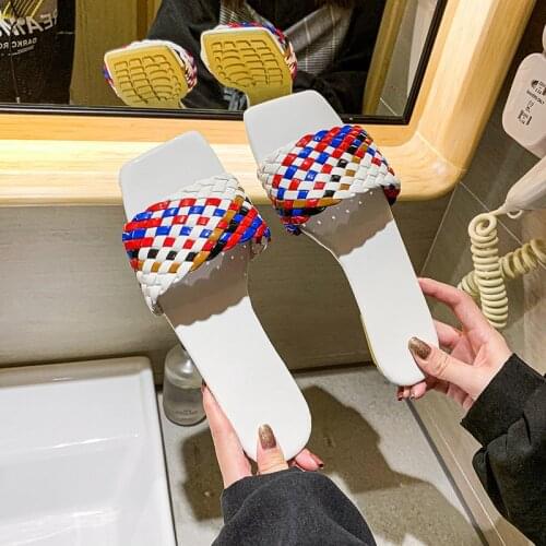 Slippers Women Flat Shoes For Women 2020 Slides Woman Sandalias Flip Flops Women Shoes Ladies Fashion Colorful Woven Slippers