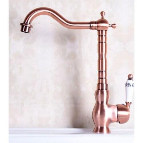 Red Copper 360 Swivel Spout Single Hole Deck Mount Hot & Cold Tap Kitchen Sink Faucet Mixer Tap Lnf136
