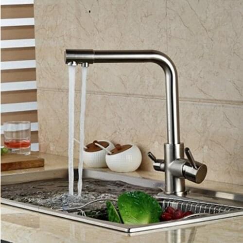 Uythner Modern Swivel Dual Spouts Brushed Nickle Bathroom Kitchen Faucet Single Hole Tap