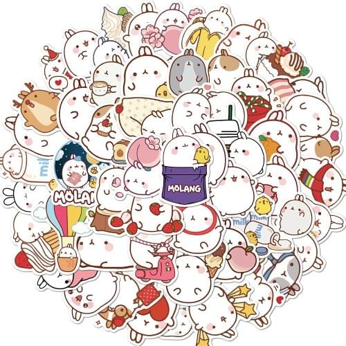 50PCS Chubby Rabbit Molang Stickers For Girl lovely Cartoon Anime Animal Decal Sticker to Stationery Guitar Laptop Skateboard
