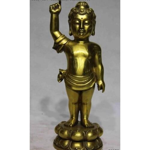 Tibetan Buddhism Brass Copper Temple Kid Boy Sakyamuni Buddha Statue Sculpture