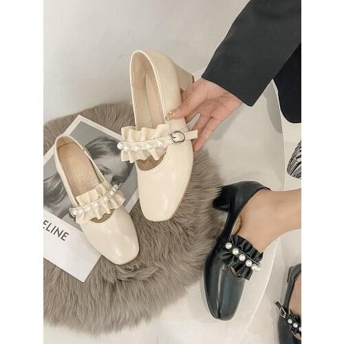 Fashion ladies high heels summer new retro Mary Jane womens shoes sweet wind pearl square toe casual shoes elegant