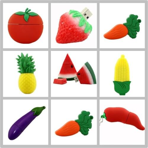 Cartoon Food Fruit Banana Corn Pen Drive 4GB 8GB USB Flash Drive 64GB Usb 2.0 Strawberry Watermelon Memory Stick U Disk PenDrive
