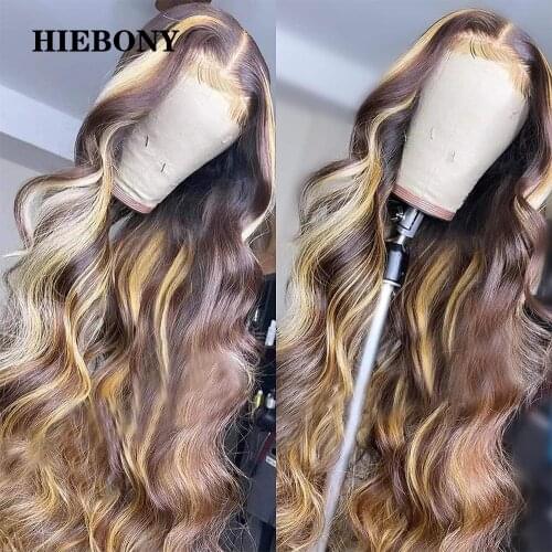 Highlight 4/27 Loose Wave Lace Front Human Hair Wigs Bleached Knots Brazilian 13x6 Highlight Wavy Lace Front Wigs with Baby Hair