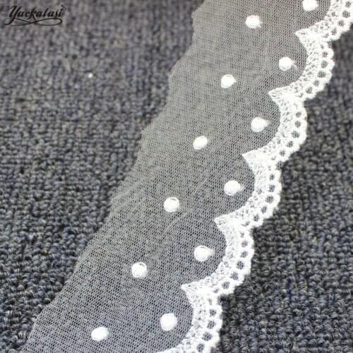 YACKALASI Cotton Lace Mesh Embroidered Applique Hard Tulle Lace Fabrics Dot Floral Scalloped Sewing Apparel Trims Vintage 6CM