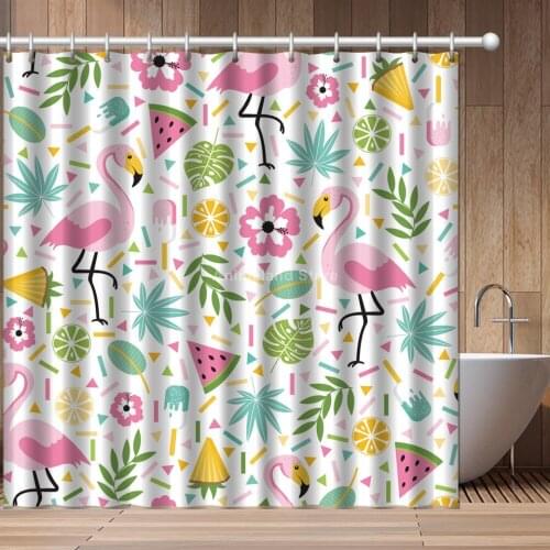 Cartoon Green Pink Flamingo Cute 3D Print Animal Shower Curtain Bathroom Set With Waterproof Hook Bath Curtains Kids African Fun