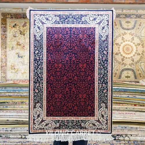 Yilong 2'x3' Oriental silk carpet purple handmade small tabriz silk rugs (HF106B)