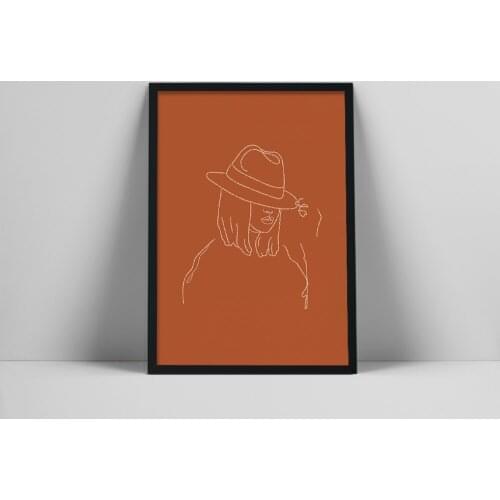 Woman In Hat Art Print | Fedora Line Illustration Poster | Female Form Line Art | Simple Line Drawing Of Woman |malcial FeatCol