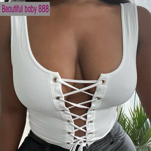 Meqeiss white hollow out knitting womans camisole summer sexy lace up high streetwear casual activity Basic crop top female