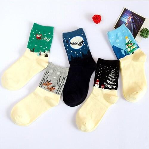 2020 Merry Christmas Snowman Elk Style Winter Retro Women Warm Socks Funny Santa Claus Cotton Socks Happy New Year Ladies Gift