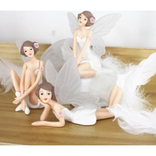 3Pcs/Set Creative Pretty Flying White Angel Flower Elves DIY Miniatures Figurines Ornaments Home Decoration Crafts Cake Decor